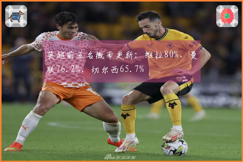 英超前五名概率更新：维拉80%、曼联76.2%、切尔西65.7%